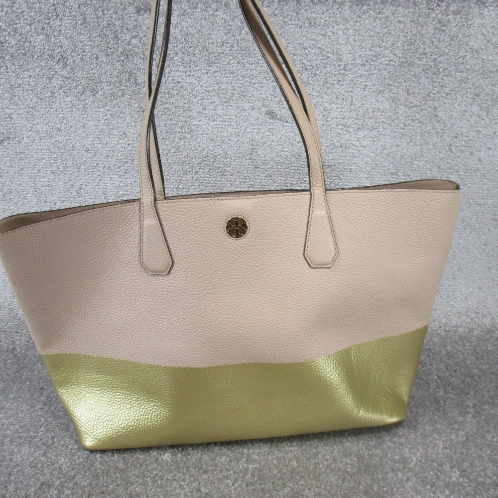 Tory Burch Tote Bag Pink Gold Leather Large